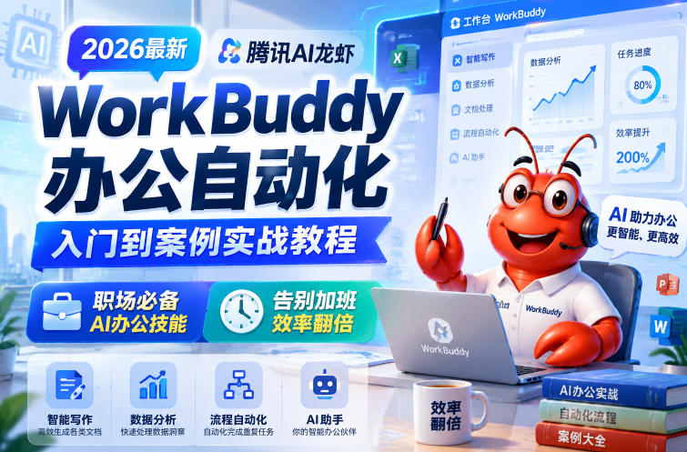 2026最新腾讯AI龙虾WorkBuddy办公自动化入门到案例实战教程,职场必备AI办公技能,告别加班,效率翻倍-驿想项目网