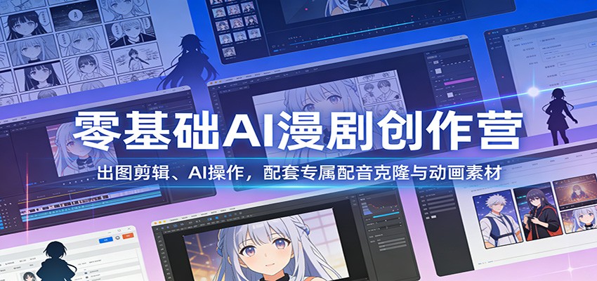 零基础AI漫剧创作营：出图剪辑、AI操作，配套专属配音克隆与动画素材-驿想项目网