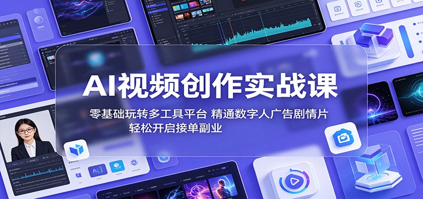 AI视频创作实战课：零基础玩转多工具平台，精通数字人广告、剧情片，轻松开启接单副业-驿想项目网