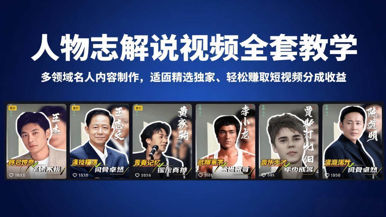（18205期）人物志解说视频全套教学，多领域名人内容制作，适配精选独家，轻松赚取短视频分成收益-驿想项目网