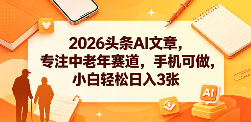 2026头条AI文章，专注中老年赛道，手机可做，小白轻松日入3张-驿想项目网