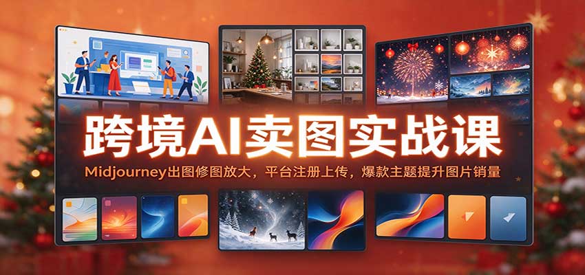 跨境AI卖图实战课：Midjourney出图修图放大，平台注册上传，爆款主题提升图片销量-驿想项目网