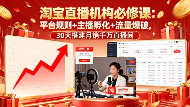 （16087期）淘宝直播机构必修课：平台规则/主播孵化/流量爆破,30天搭建月销千万直播间-驿想项目网