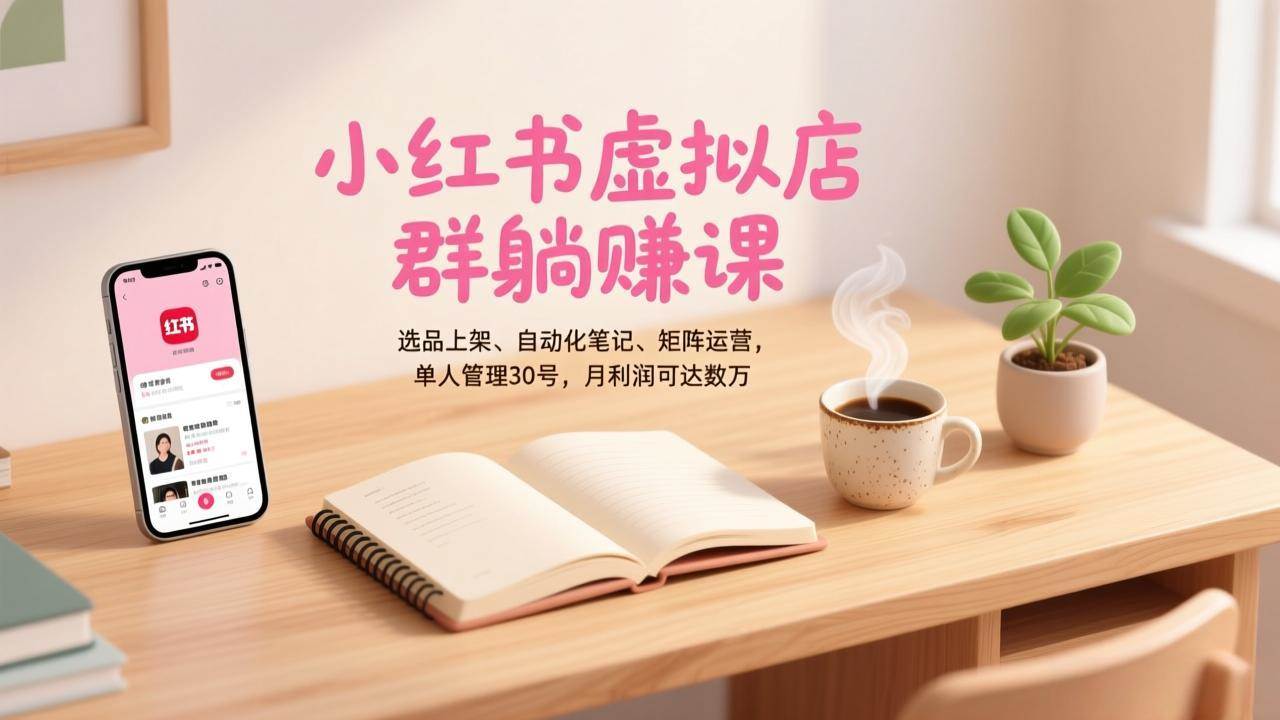 （17072期）小红书虚拟店群躺赚课，选品上架、自动化笔记、矩阵运营，单人管理30号，月利润可达数万-驿想项目网