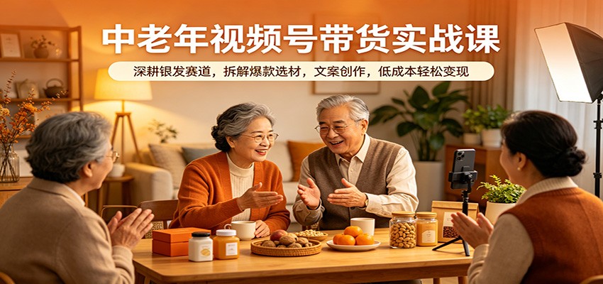 中老年视频号带货实战课：深耕银发赛道，拆解爆款选材，文案创作，低成本轻松变现-驿想项目网