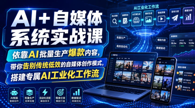 AI+自媒体系统实战课，依靠AI批量生产爆款内容，带你告别传统低效的自媒体创作模式，搭建专属AI工业化工作流-驿想项目网