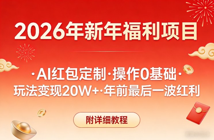 新年福利项目，AI红包定制，操作0基础，玩法变现20W+年前最后一波红利，附详细教程-驿想项目网