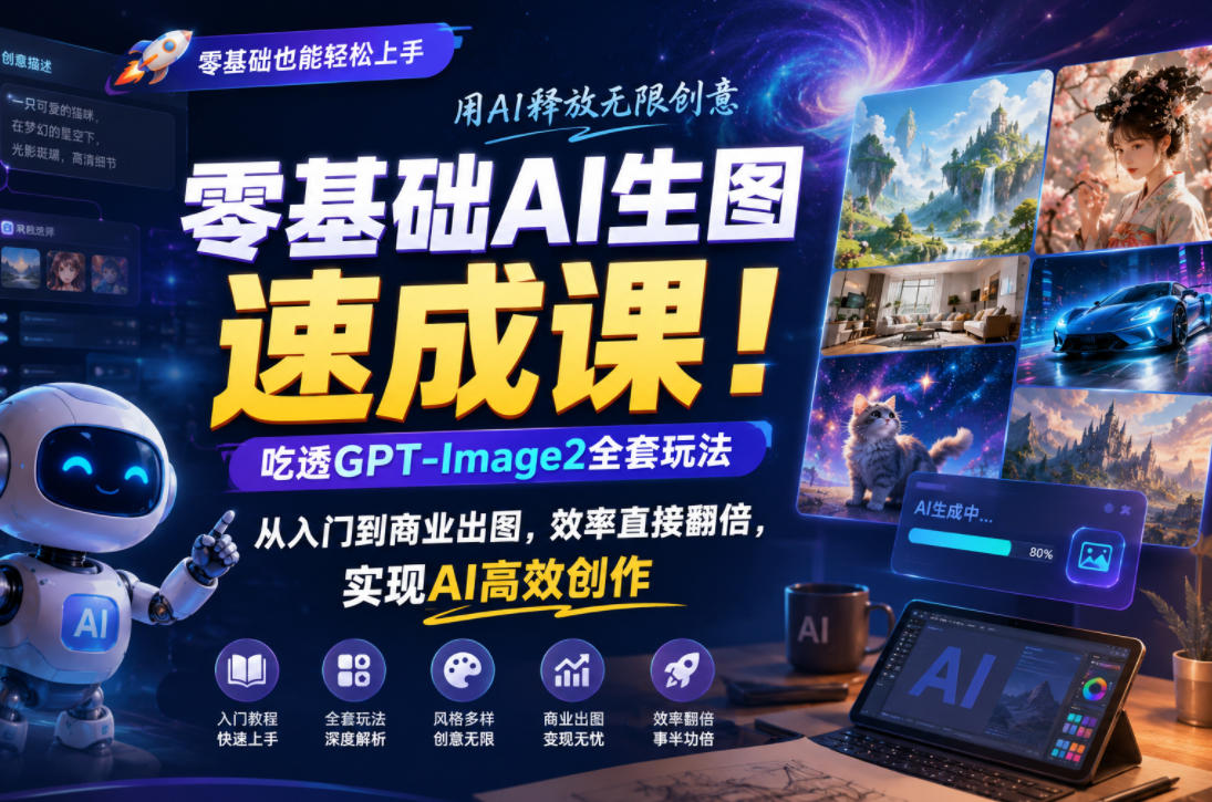 零基础AI生图速成课!吃透GPT-Image2全套玩法,从入门到商业出图,效率直接翻倍,实现AI高效创作-驿想项目网