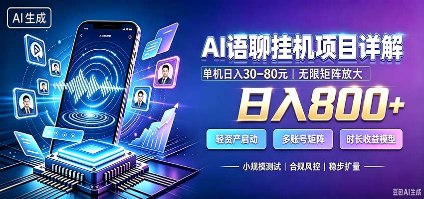 AI语聊挂机，日入800+，适用个人副业，工作室矩阵操作-驿想项目网