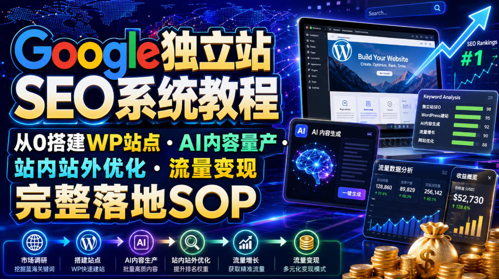 Google独立站SEO系统教程，从0搭建WP站点・AI内容量产・站内站外优化・流量变现完整落地SOP（2026年7月）-驿想项目网