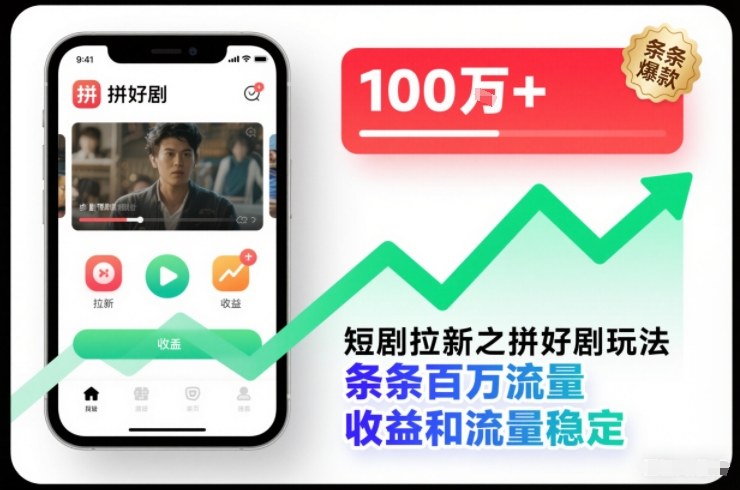 短剧拉新之拼好剧玩法，条条百万流量，收益和流量稳定-驿想项目网