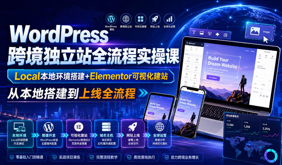 WordPress跨境独立站全流程实操课｜Local本地环境搭建+Elementor可视化建站，从本地搭建到上线全流程-驿想项目网