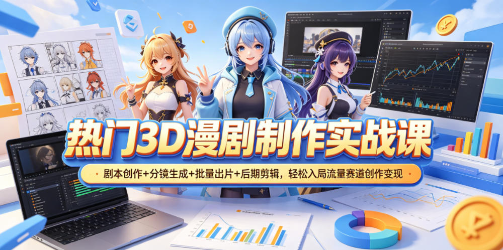 热门3D漫剧制作实战课，剧本创作+分镜生成+批量出片+后期剪辑，轻松入局流量赛道创作变现-驿想项目网