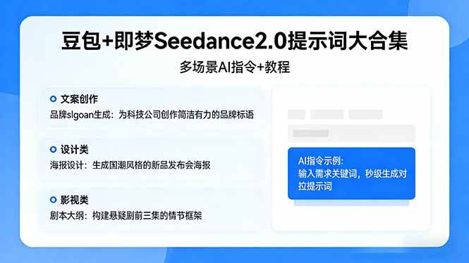 （17935期）豆包+即梦Seedance2.0提示词大合集：多场景AI指令+教程，解锁文案、设计、影视高效创作-驿想项目网