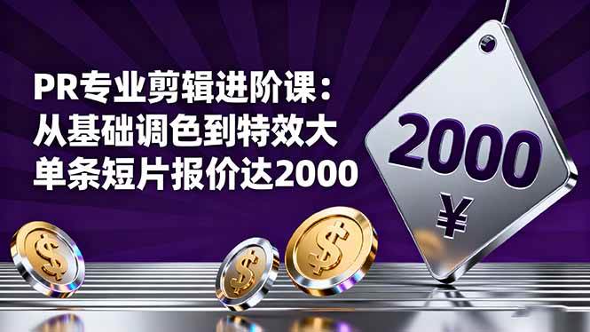 (16381期)PR专业剪辑进阶课:从基础调色到特效大片的进阶技能,单条短片报价达2000-驿想项目网