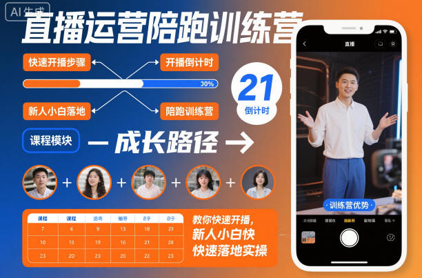 直播运营陪跑训练营,教你快速开播,新人小白快速落地实操-驿想项目网