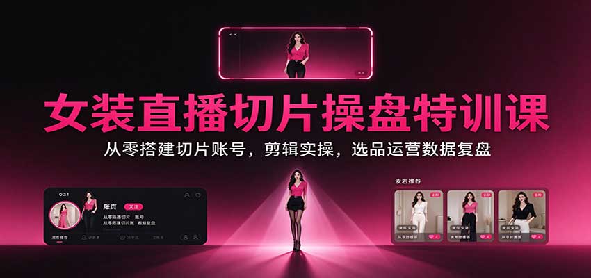 女装直播切片操盘特训课：从零搭建切片账号，剪辑实操，选品运营数据复盘-驿想项目网