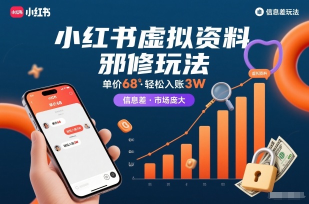 小红书虚拟资料邪修玩法，单价68，轻松入账3W，信息差玩法，市场庞大-驿想项目网