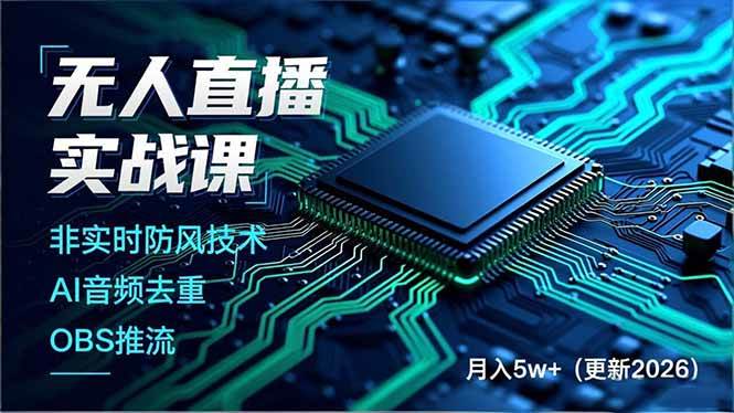 （17267期）无人直播实战课，非实时防风技术、AI音频去重、OBS推流，建立技术壁垒，月入5w+（更新2026）-驿想项目网