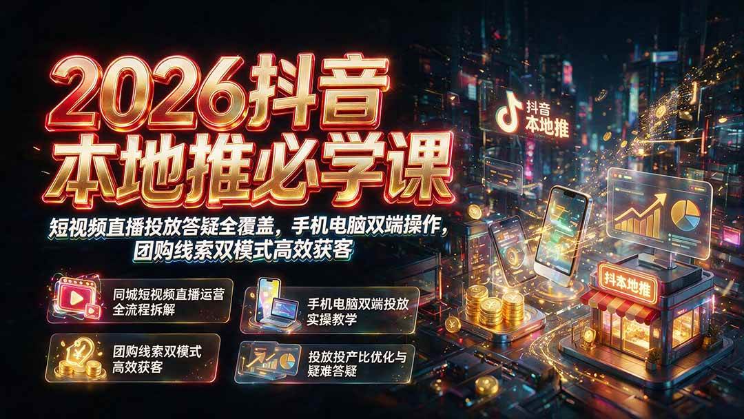 （19618期）2026抖音本地推必学课｜短视频直播投放答疑全覆盖，手机电脑双端操作，团购线索双模式高效获客-驿想项目网