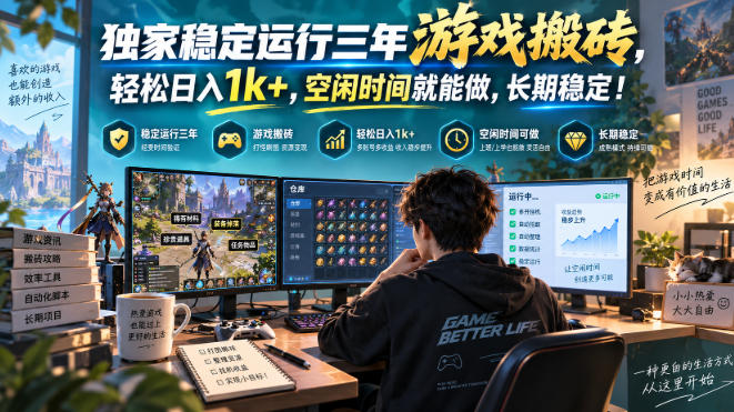 独家稳定运行三年游戏搬砖,轻松日入1k+,空闲时间就能做,长期稳定!【揭秘】-驿想项目网