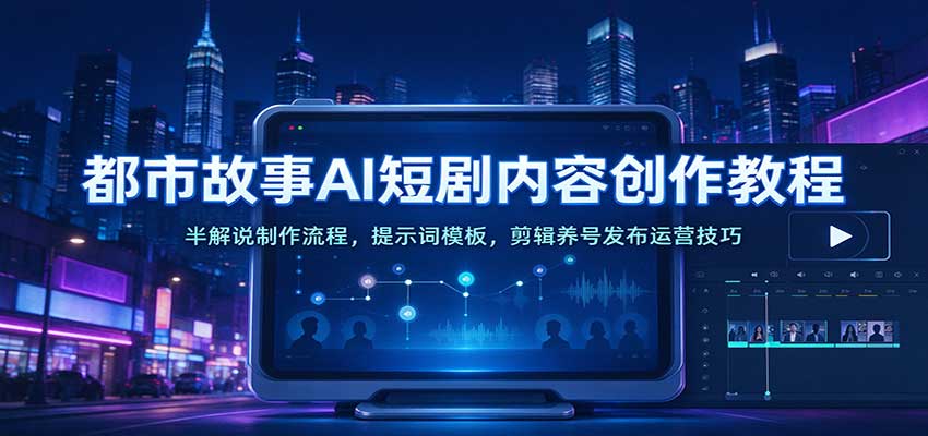 都市故事AI短剧内容创作教程：半解说制作流程，提示词模板，剪辑养号发布运营技巧-驿想项目网