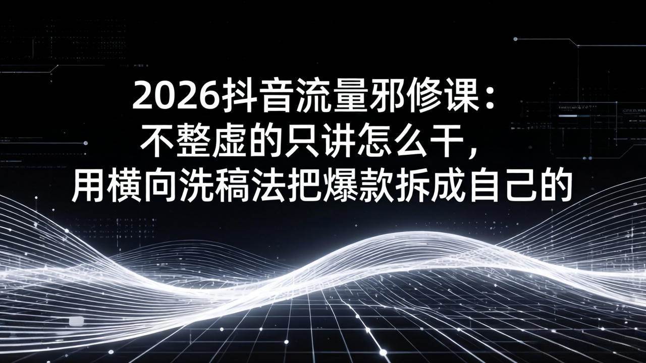 （17725期）2026抖音流量邪修课：不整虚的只讲怎么干，用横向洗稿法把爆款拆成自己的-驿想项目网