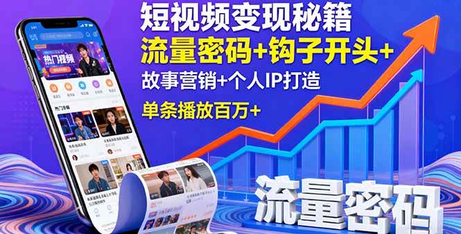 （16079期）短视频变现秘籍，流量密码+钩子开头+故事营销+个人IP打造，单条播放百万+-驿想项目网