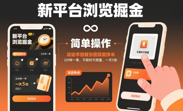 新平台浏览掘金,动动手指截张图就能挣米,2分钟一单,不限时不限量,一天5张【揭秘】-驿想项目网