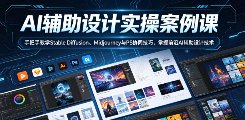 AI辅助设计实操案例课，手把手教学Stable Diffusion、Midjourney与PS协同技巧，掌握前沿AI辅助设计技术-驿想项目网