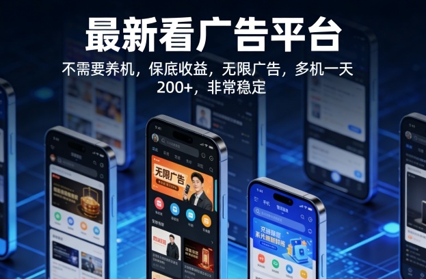 最新看广告平台，不需要养机，保底收益，无限广告，多机一天200+，非常稳定【揭秘】-驿想项目网