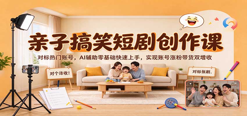 亲子搞笑短剧创作课：对标热门账号，AI辅助零基础快速上手，实现账号涨粉带货双增收-驿想项目网