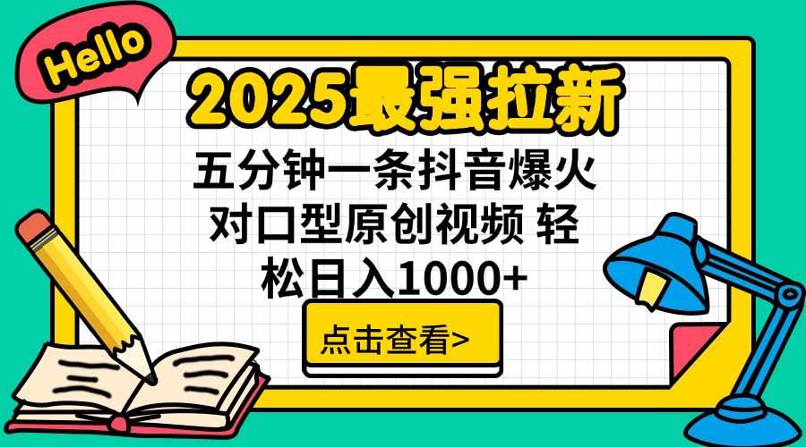 图片[1]-（15736期）2025最强拉新，单用户下载5块佣金，5分钟一条抖音爆火原创对口型视频，…-驿想项目网