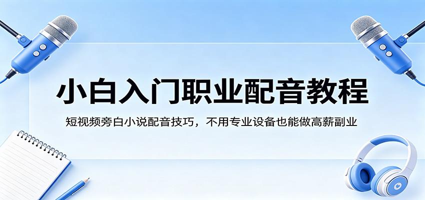 小白入门职业配音教程，短视频旁白小说配音技巧，不用专业设备也能做高薪副业-驿想项目网