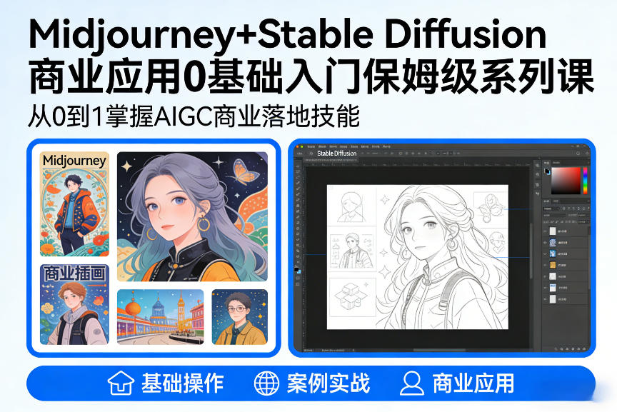 AIGC商业应用Midjourney+Stable Diffusion教程，0基础入门保姆级系列课-驿想项目网