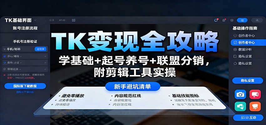 TK变现全攻略：学基础+起号养号+联盟分销，附剪辑工具实操-驿想项目网