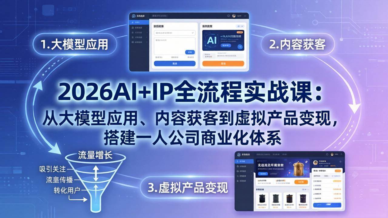 （17863期）2026AI+IP全流程实战课：从大模型应用、内容获客到虚拟产品变现，搭建一人公司商业化体系-驿想项目网