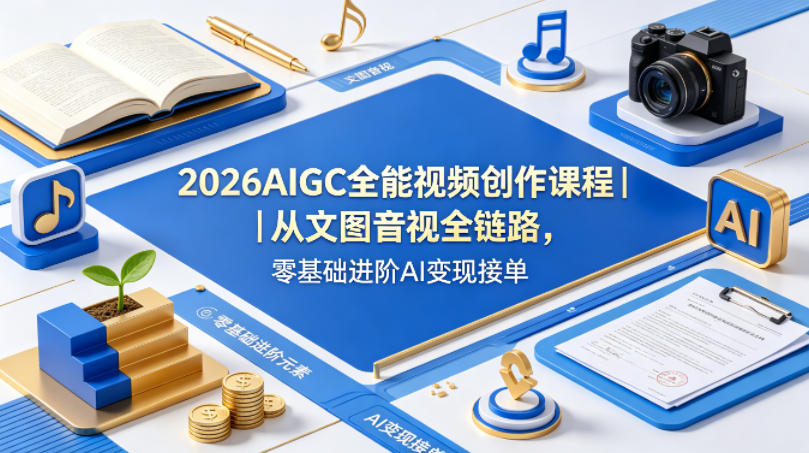 2026AIGC全能视频创作课程｜从文图音视全链路，零基础进阶AI变现接单-驿想项目网