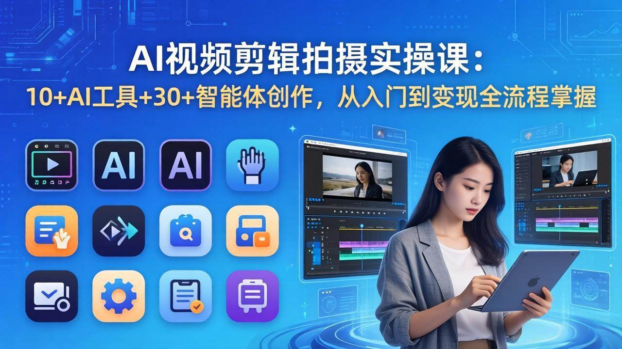 （17818期）AI 视频剪辑拍摄实操课：10+AI工具+30+智能体创作，从入门到变现全流程掌握-驿想项目网