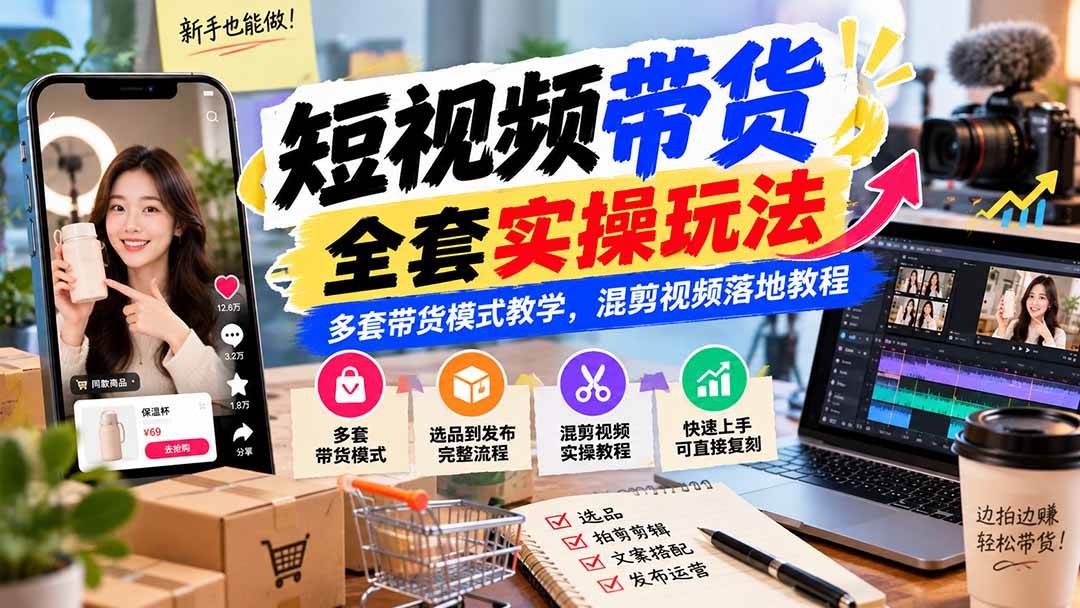 （20991期）【无水印】短视频带货全套实操玩法，多套带货模式教学，混剪视频落地教程-驿想项目网