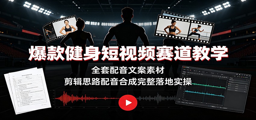 爆款健身短视频赛道教学：全套配音文案素材，剪辑思路配音合成完整落地实操-驿想项目网