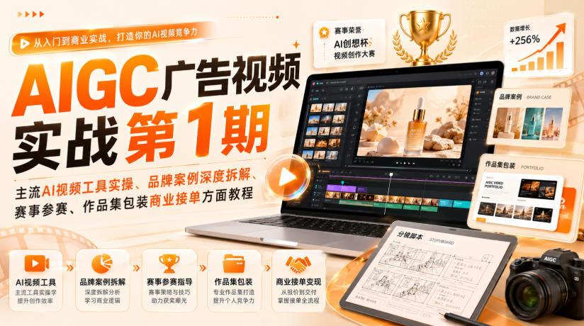 AIGC广告视频实战第1期，主流AI视频工具实操、品牌案例深度拆解、赛事参赛、作品集包装商业接单方面教程-驿想项目网