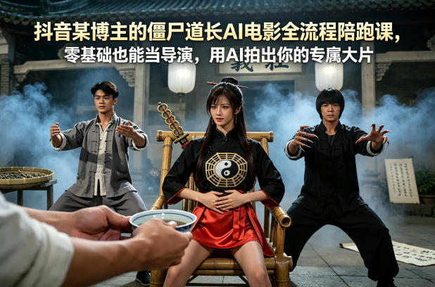 抖音某博主的僵尸道长AI电影全流程陪跑课，零基础也能当导演，用AI拍出你的专属大片-驿想项目网