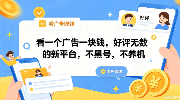 看一个广告一块钱，好评无数的新平台，不黑号，不养机，一撸几十块钱还是不错的【揭秘】-驿想项目网