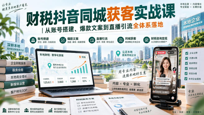财税抖音同城获客实战课｜从账号搭建、爆款文案到直播引流全体系落地-驿想项目网
