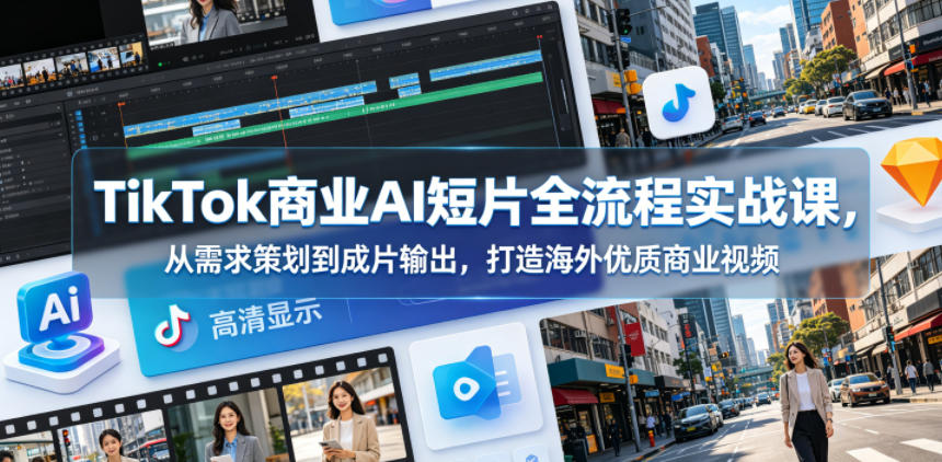 TikTok商业AI短片全流程实战课，从需求策划到成片输出，打造海外优质商业视频-驿想项目网