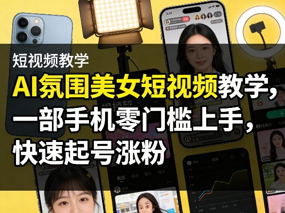 AI氛围美女短视频教学，一部手机零门槛上手，快速起号涨粉-驿想项目网