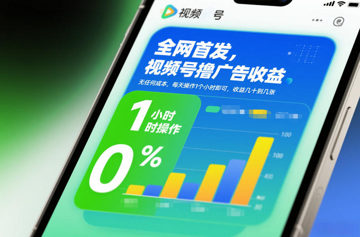 全网首发，视频号撸广告收益，无任何成本，每天操作1个小时即可，收益几十到几张-驿想项目网