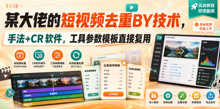 某大佬的短视频去重搬运技术，手法+CR软件，工具参数模板直接复用-驿想项目网