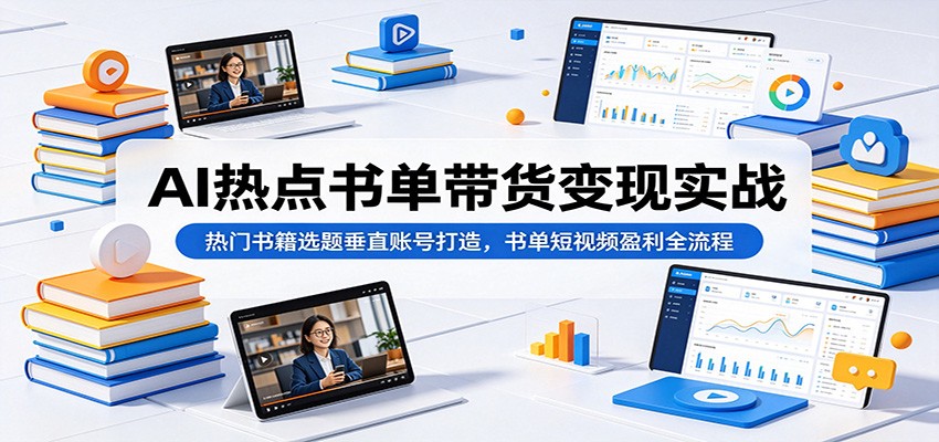 AI热点书单带货变现实战：热门书籍选题垂直账号打造，书单短视频盈利全流程-驿想项目网